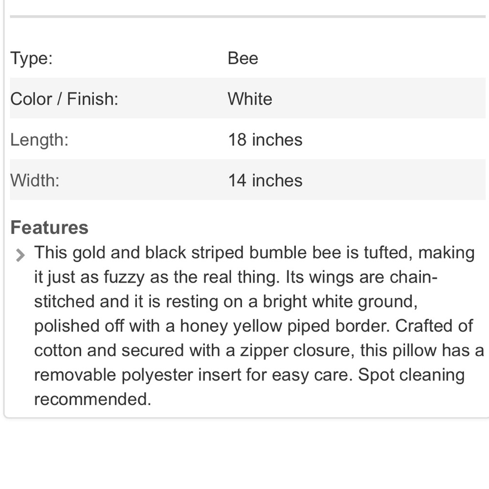 NWT Bee Throw Pillow - Picture 2 of 2